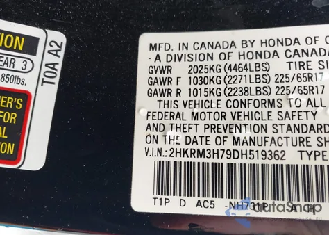 2013 Honda Cr-V Ex-L из США, поврежденный, VIN 2HKRM3H79DH519362